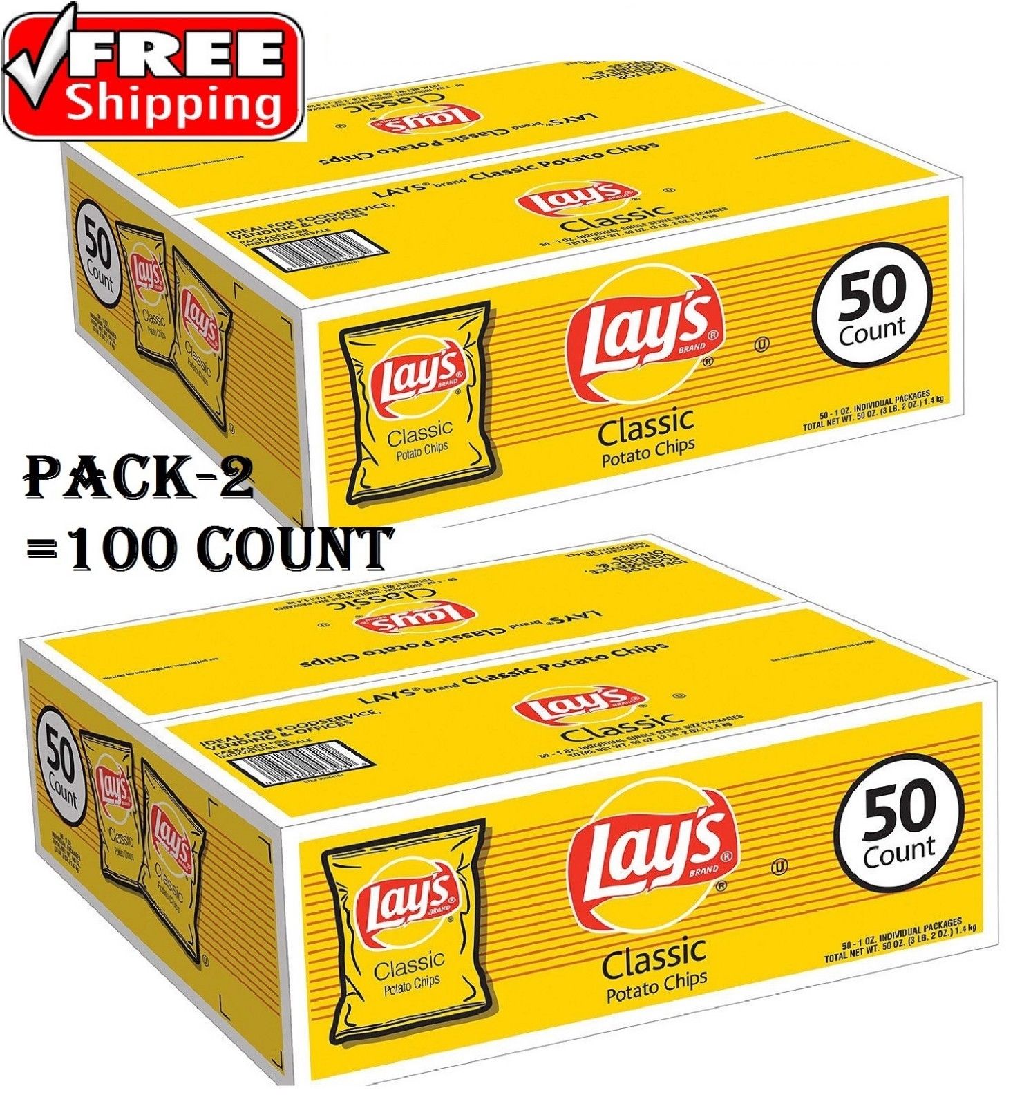 100 pack Item by Lays Classic Potato Chips Gluten free (1 oz ...