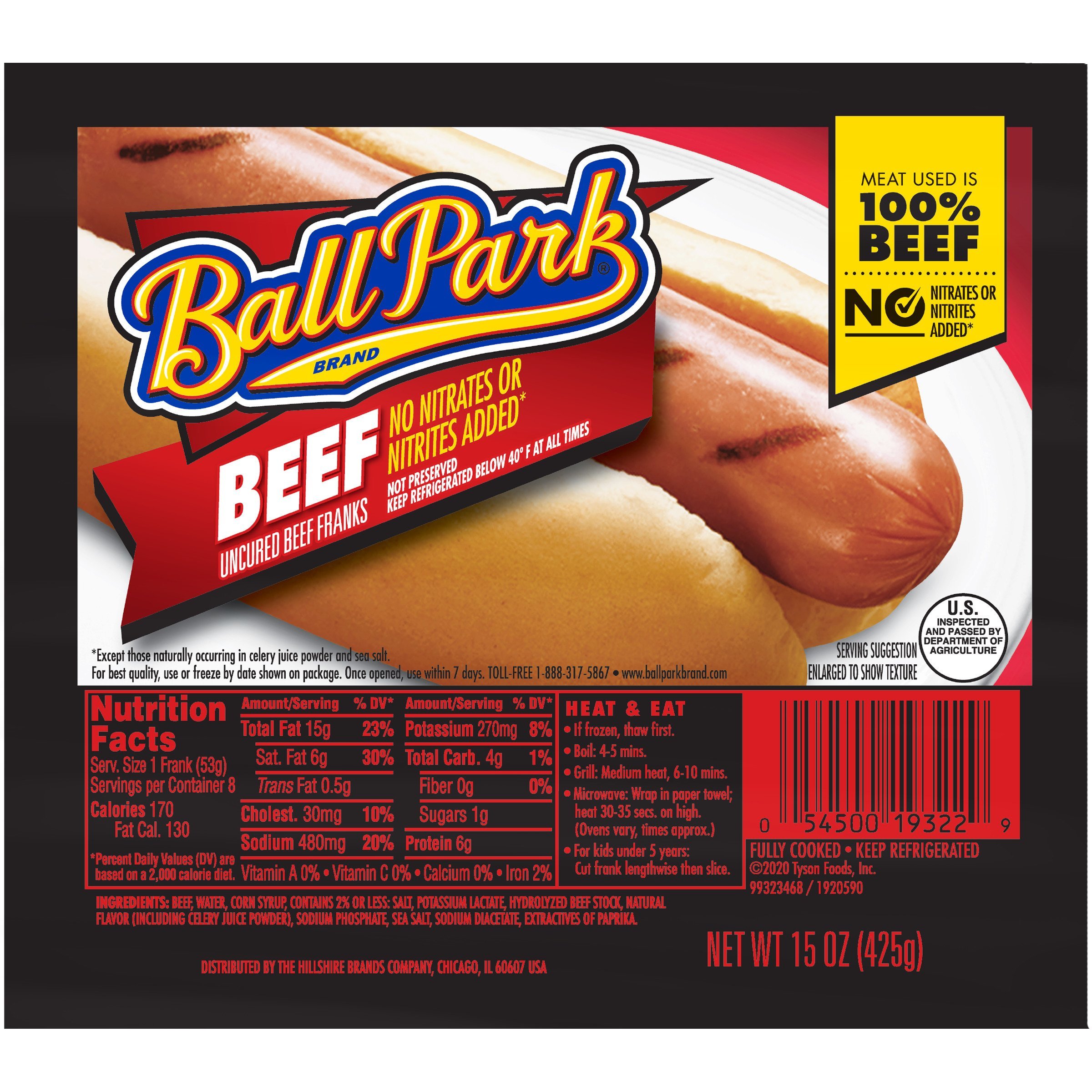 Ball Park Beef Hot Dogs, Original Length