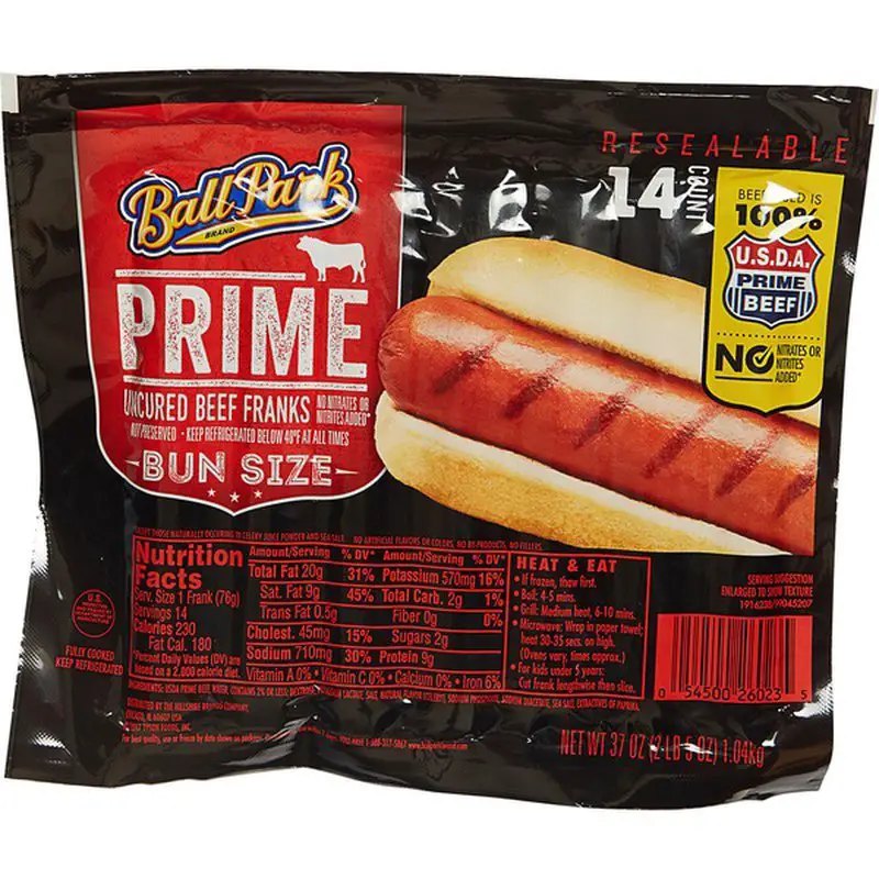 Ball Park Prime Beef Hot Dogs, Bun Size Length, 14 Count (14 ct) from ...