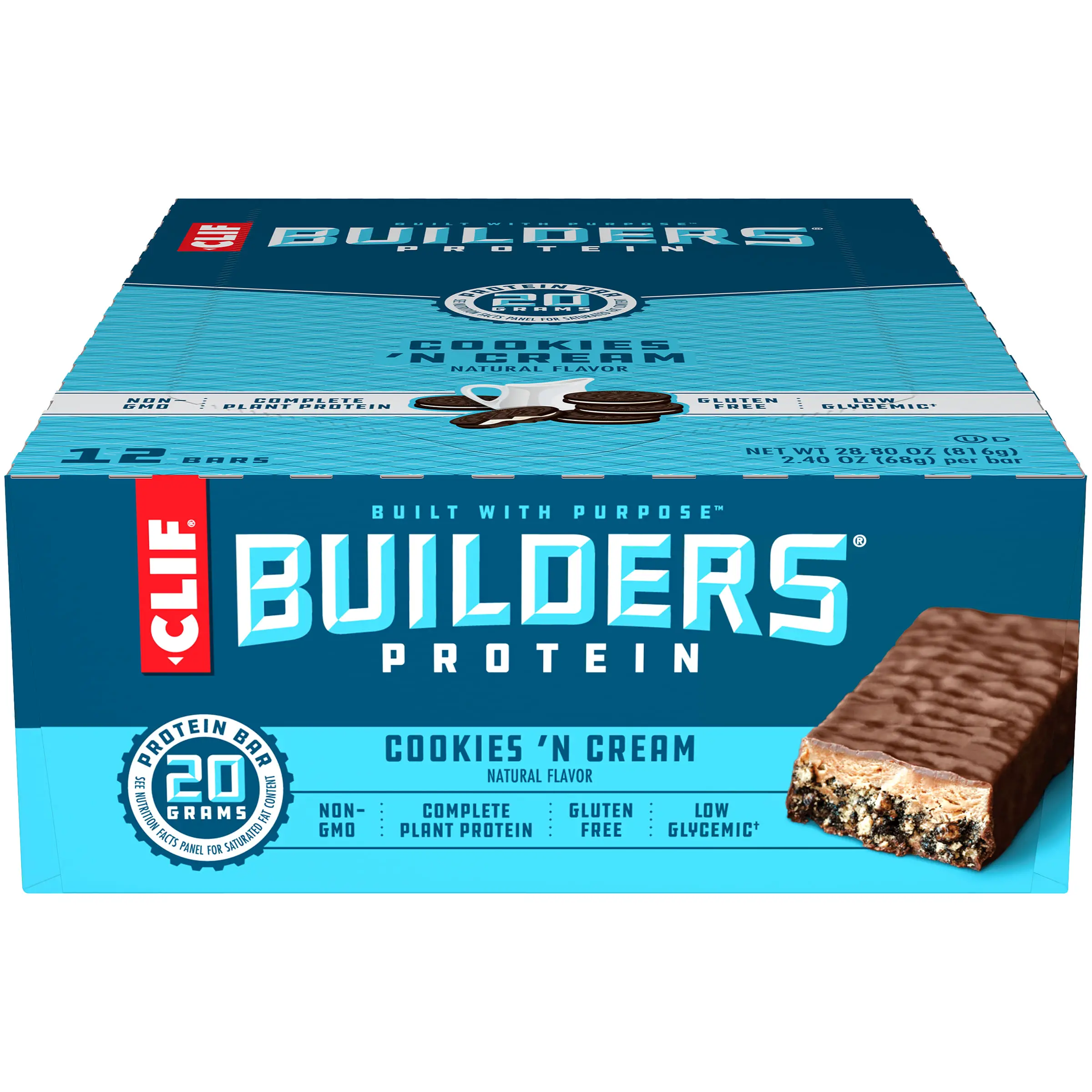 CLIF Builders Protein Bars, Gluten Free, 20g Protein, Cookies N Cream ...