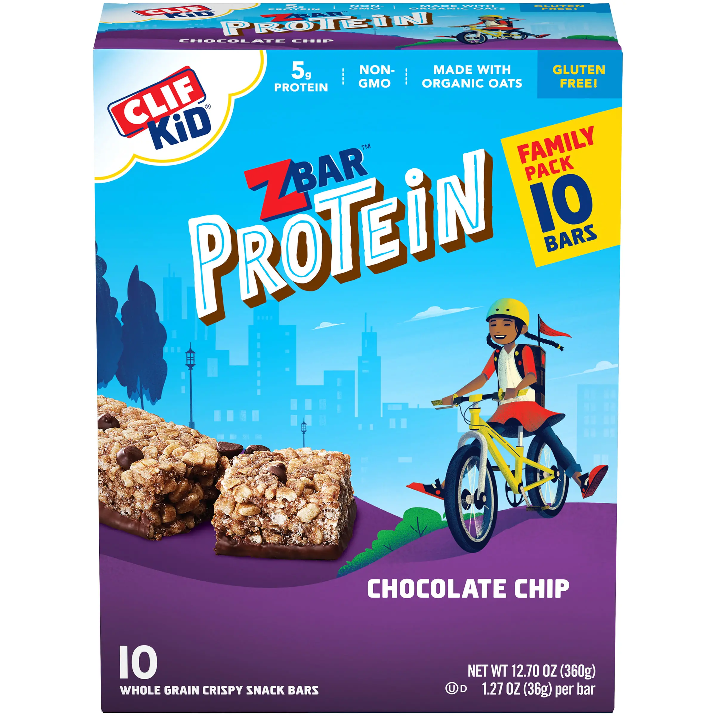CLIF Kid Zbar Protein Granola Bars, Gluten Free, Chocolate Chip, 10 Ct ...