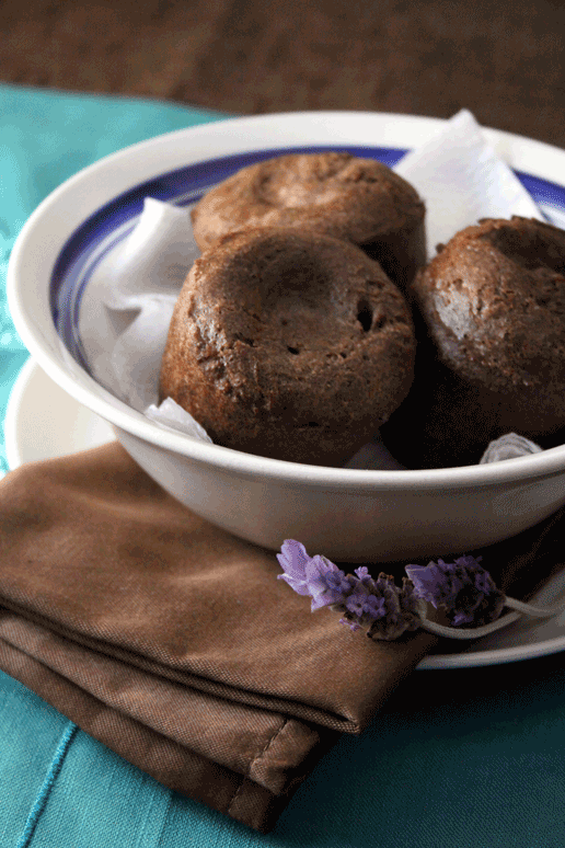 cocoa cabernet popovers with almond syrup