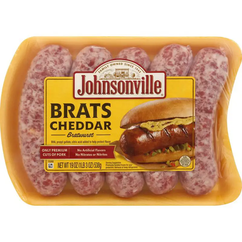 Johnsonville Bratwurst, Brats Cheddar (19 oz) from Hy