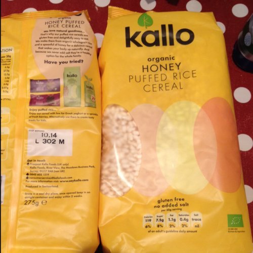 Kallo organic &  gluten free HONEY puffed rice cereal 275g ...