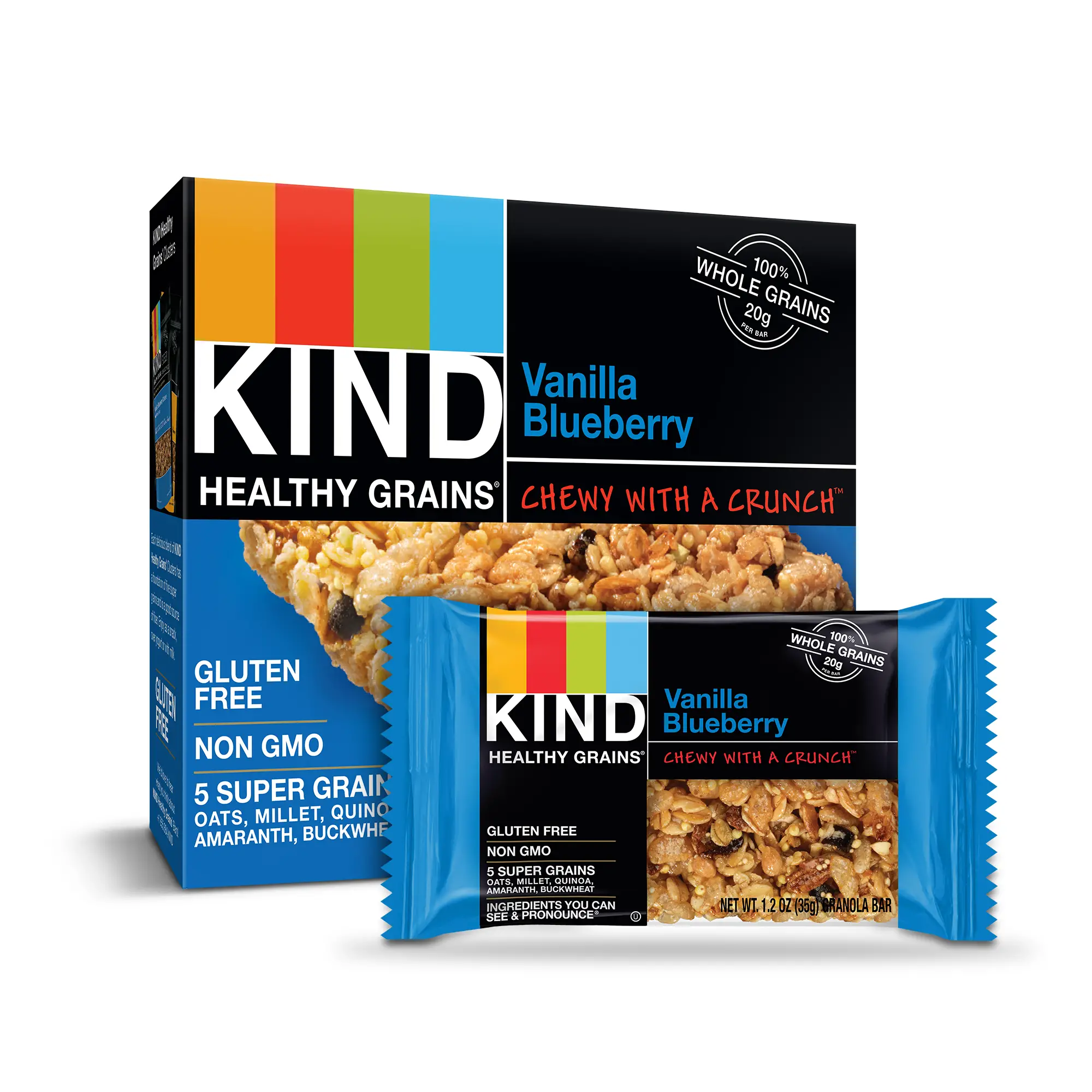 KIND Healthy Grains Granola Bar, Vanilla Blueberry, 5 Bars, Gluten Free ...
