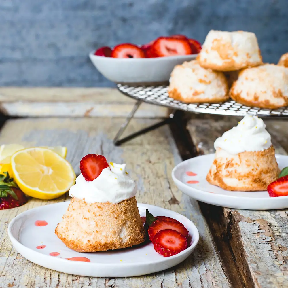 Mini Gluten Free Angel Food Cakes with Strawberries