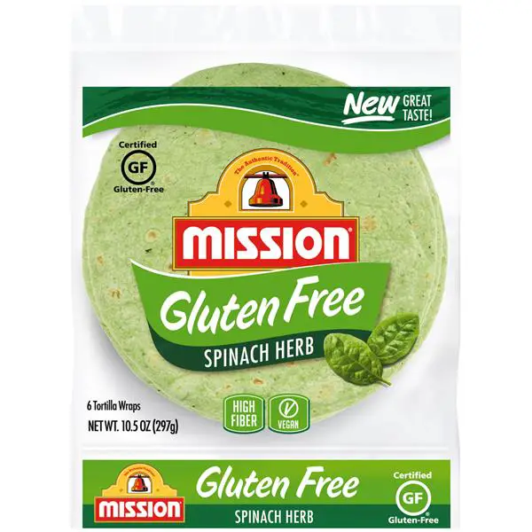 Mission Gluten Free Tortilla Wraps Spinach Herb 6Ct
