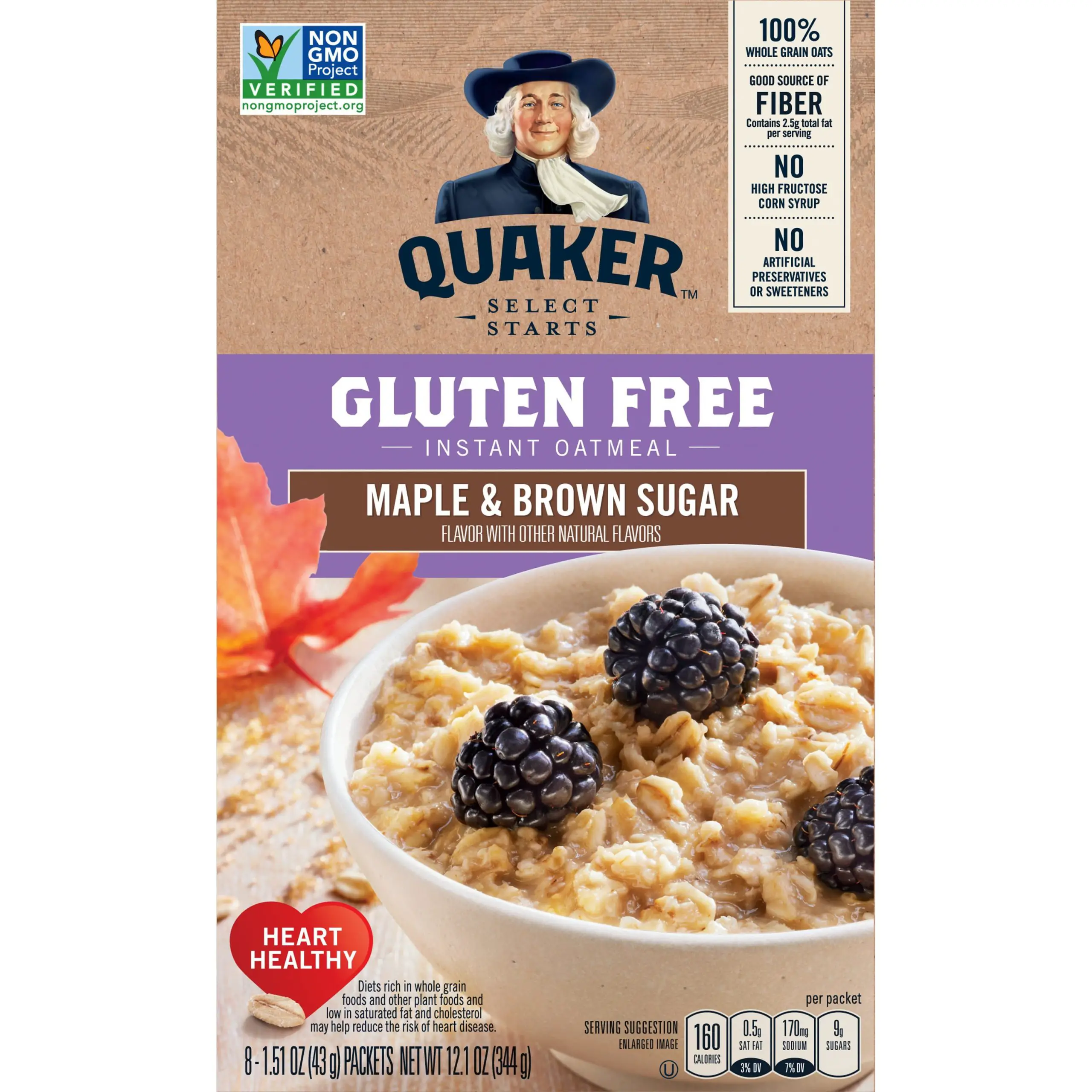 Quaker Instant Oatmeal, Gluten Free, Maple Brown Sugar, 8 Packets ...