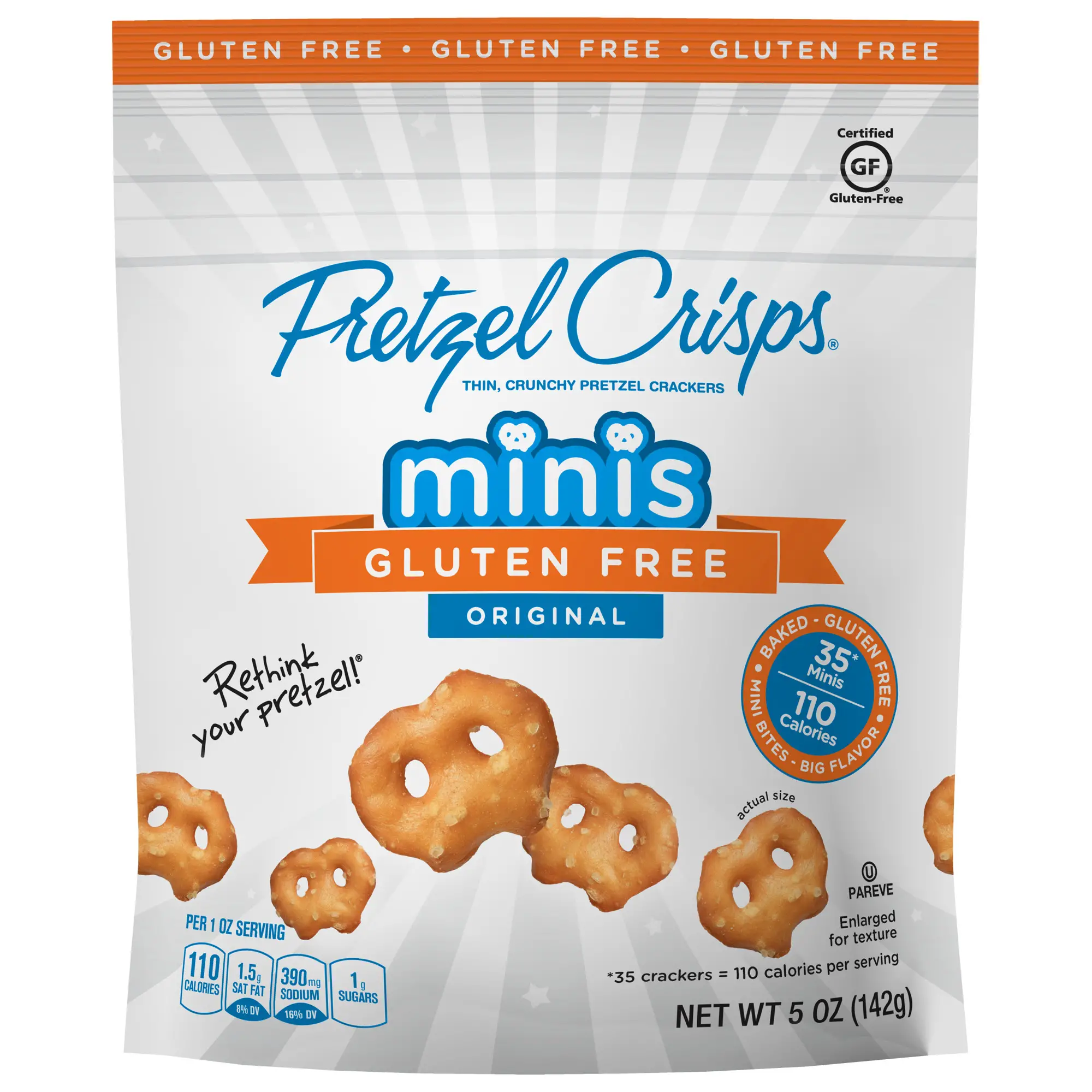 Snack Factory Gluten Free Pretzel Crisps, Original Minis, 5 Oz ...