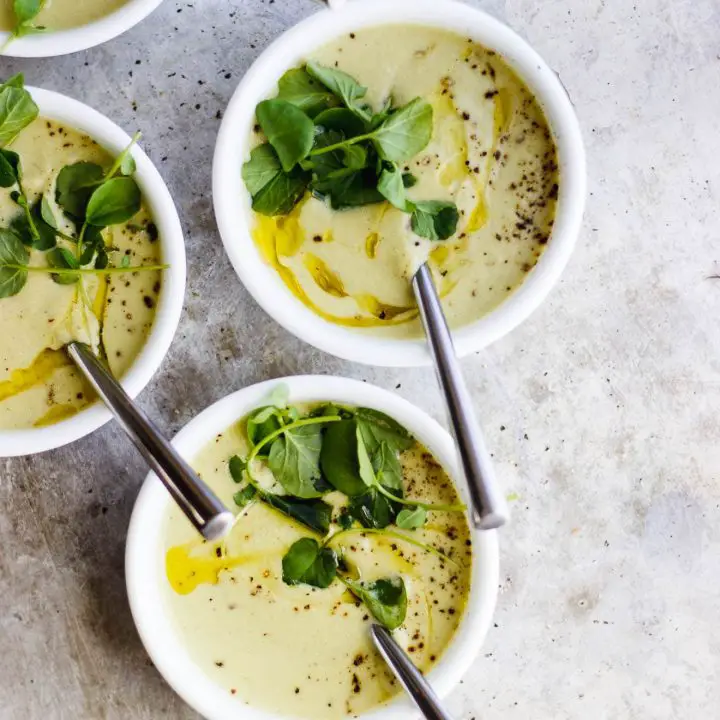 Vegan Cream of Celery Soup with Olive Oil and Watercress (gluten