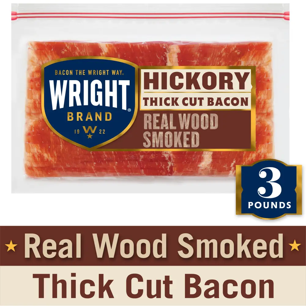 Wright® Brand Thick Sliced Hickory Smoked Bacon, 3 lb.